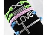 Pulseira 3 cores: cruz, Love, infinito