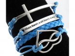 Pulseira azul: coração infinito, frase, cruz